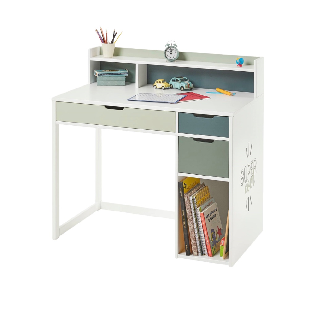 Bureau enfant multicolore avec rangements et motif “Super Cool”