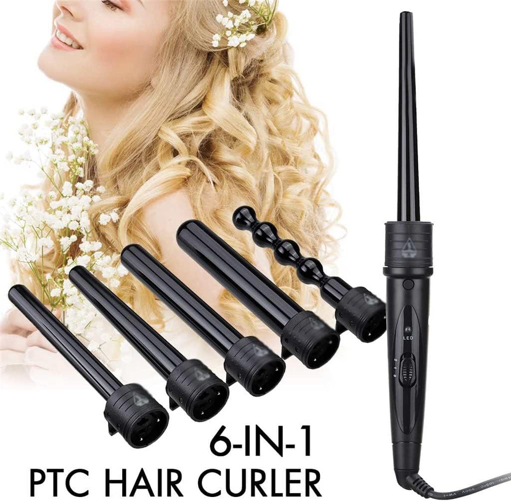 KKMNDE 6 en 1 9-32mm Interchangeable Professionnel en céramique bigoudi Rotatif Fer à friser Baguette bigoudis Soins des Cheveux Outils de Coiffure