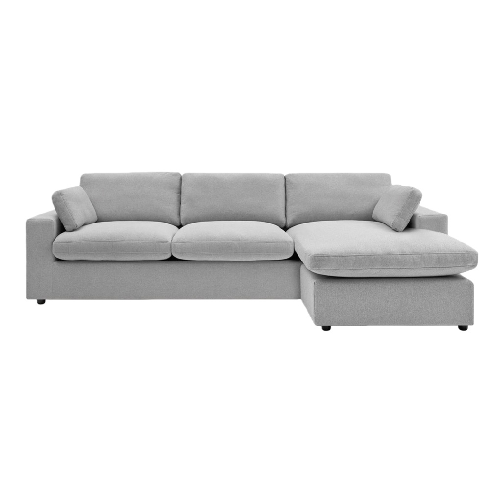 Canapé d’angle L 4 places en tissu gris clair