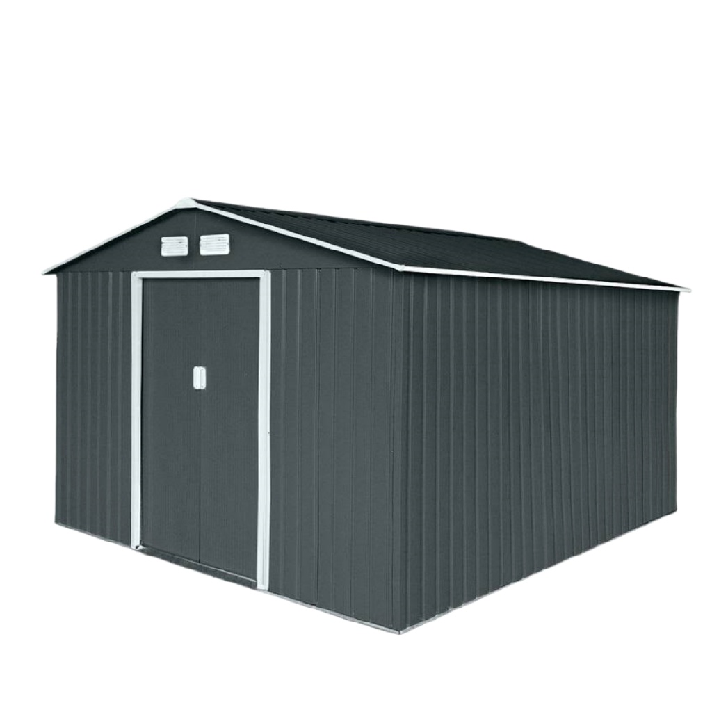 Abri de jardin en métal à double pente avec portes coulissantes et aérations – gris anthracite