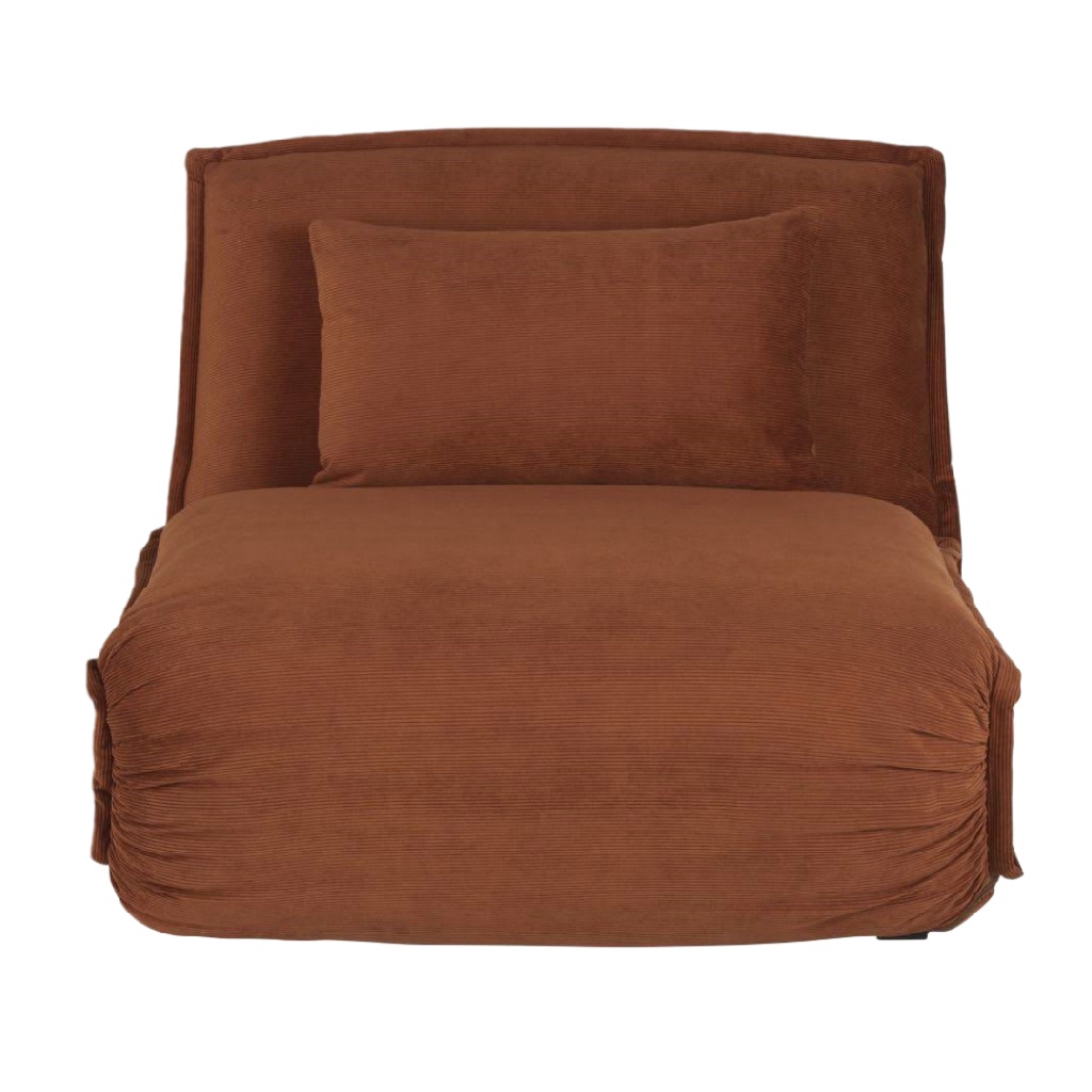 Fauteuil 1 place en velours côtelé marron caramel – design cocoon et modulable
