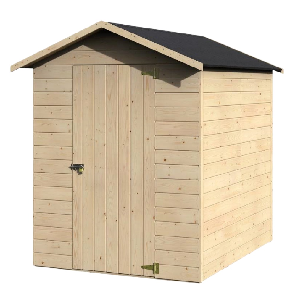 Abri de Jardin en Bois Massif à Toit Double Pente – Porte Simple – Couleur Naturelle