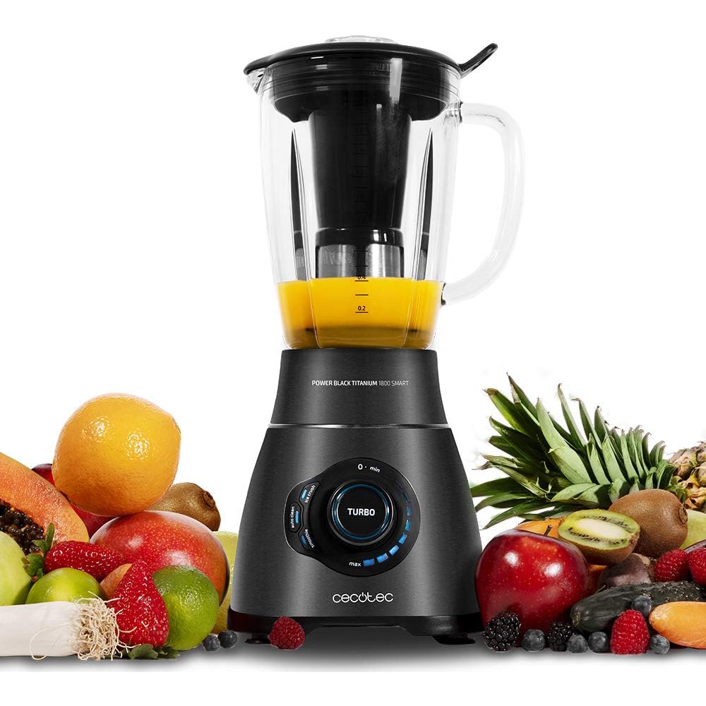 Cecotec Mixeur Blender - Mixeur Américain Power Black Titanium 1800. 1800W avec 6 Lames en Titane noir, Bol en verre 1,8L de Capacité, Filtre pour Jus, 6 Vitesses + Turbo : Cuisine et Maison