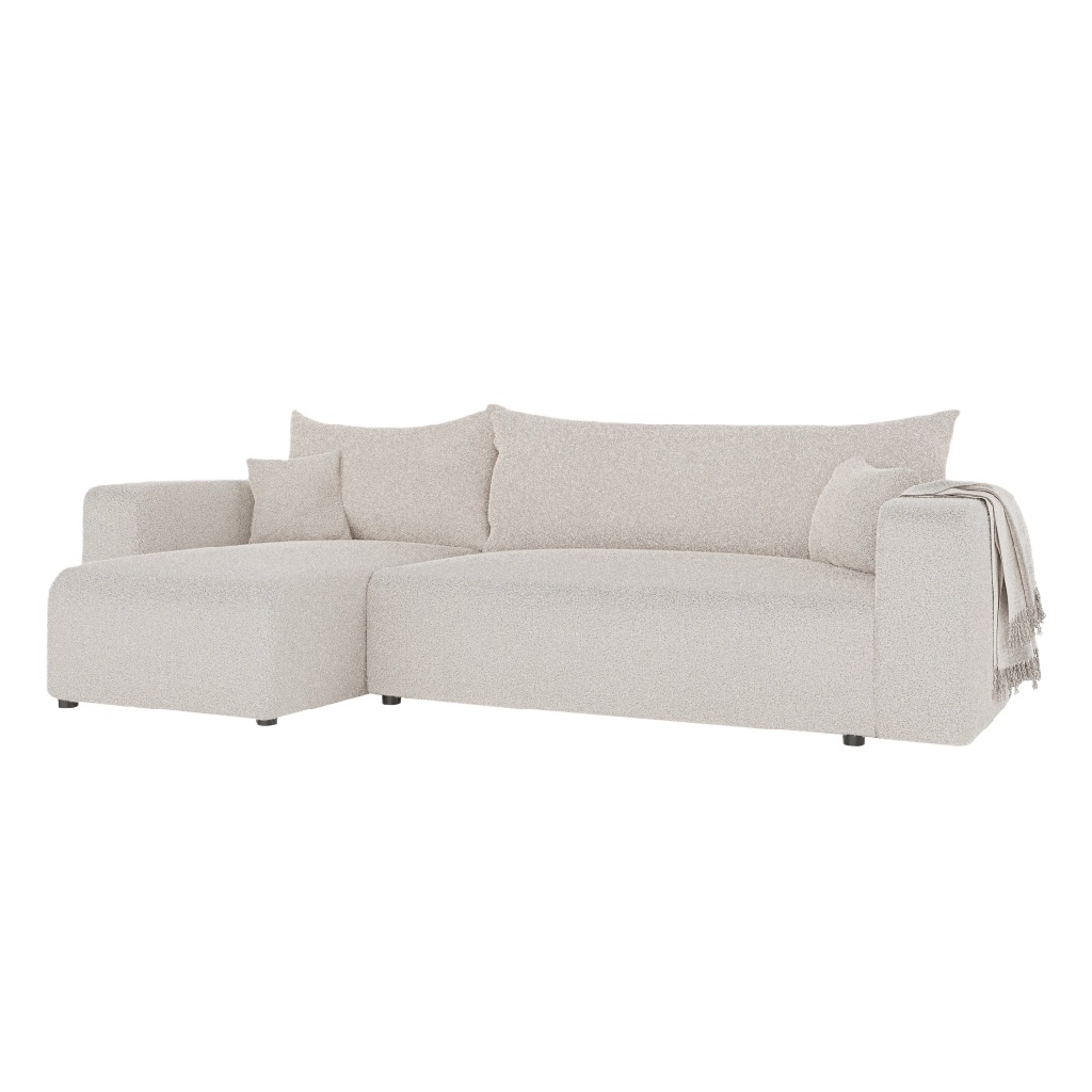 Canapé d’angle 4 places en tissu bouclé beige clair