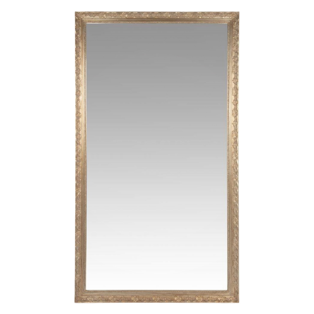 Grand miroir mural rectangulaire doré, style antique français avec cadre sculpté, 180 × 100 cm