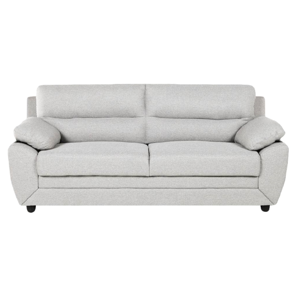 Canapé 3 places en tissu gris clair – dossier haut et accoudoirs moelleux – style contemporain et confortable