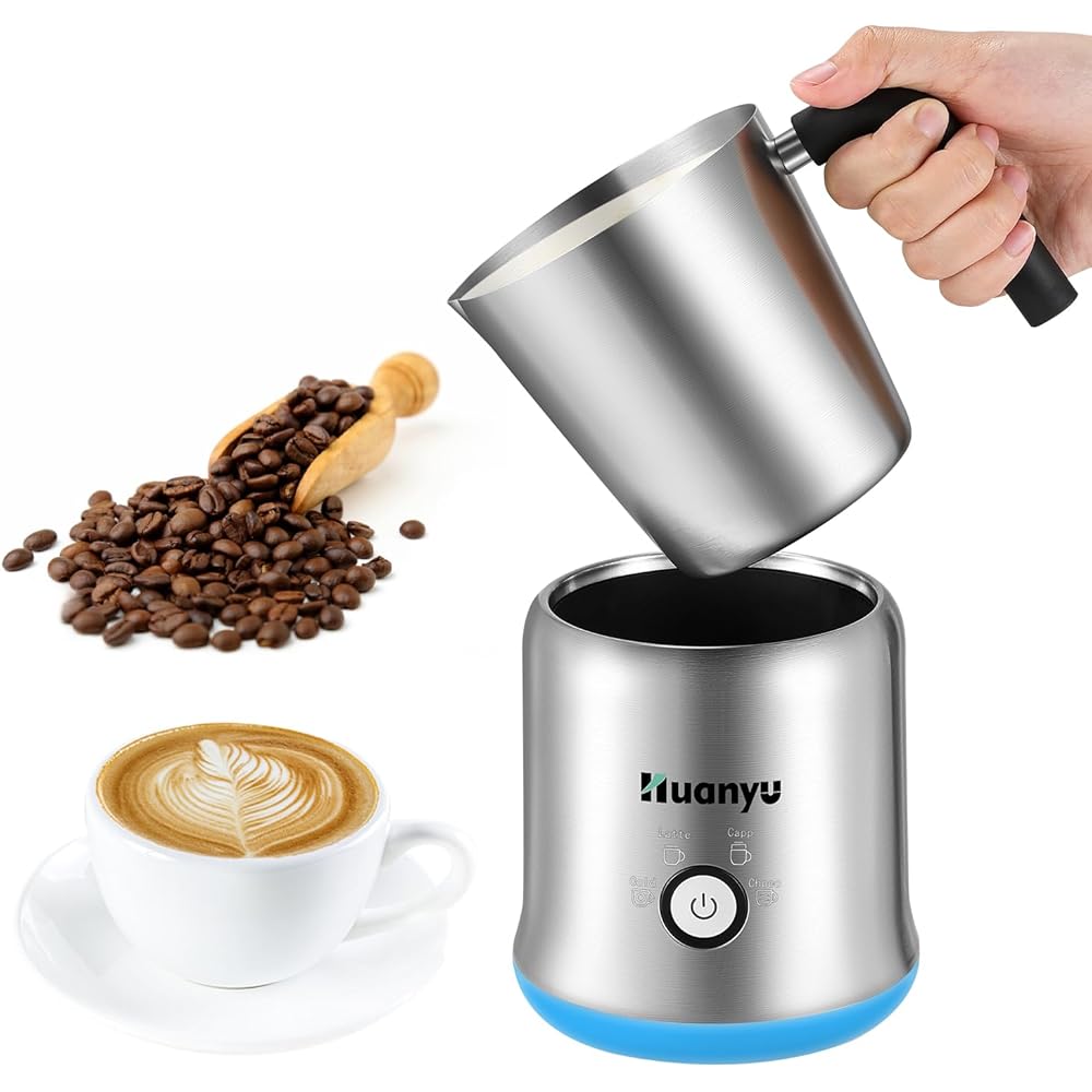 Huanyu Mousseur à lait électrique 700ml Mousseur à café amovible en acier inoxydable Mousseur à lait multifonctionnel avec 4 modes Utilisation chaude/froide Fouet à café Mousseur : Cuisine et Maison