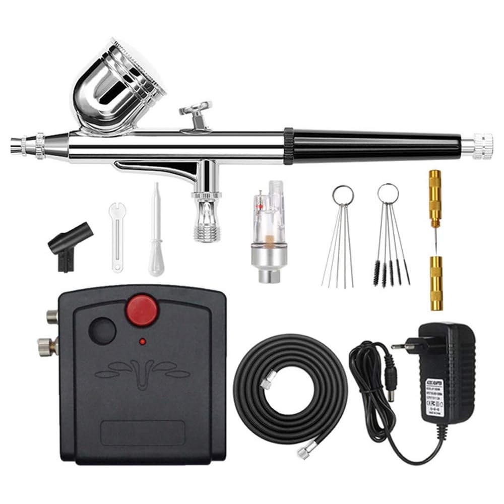 Compresseur Aerographe Kit,Double Action Pistolet Aerographe,Mini Compresseur d'Air pour Tatouage Manucure Craft Spray Modèle Nail gâteau rendant les modèles Hobby Airbrush Kit : Cuisine et Maison