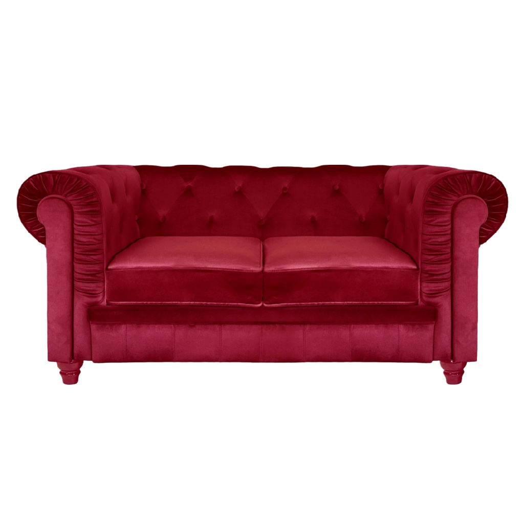 Canapé Chesterfield 2 places en velours rouge – style classique et élégant, assise confortable