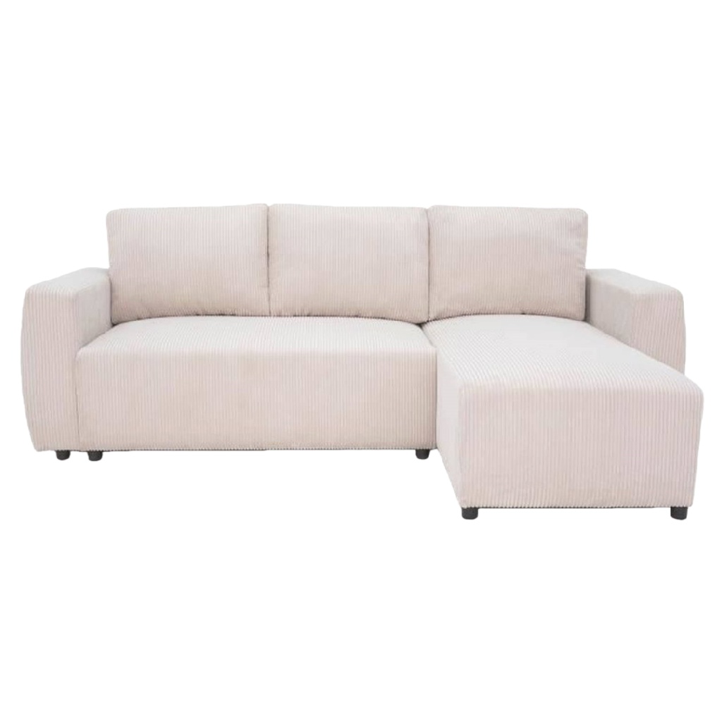 Canapé d’angle en velours côtelé crème – design moderne et confortable