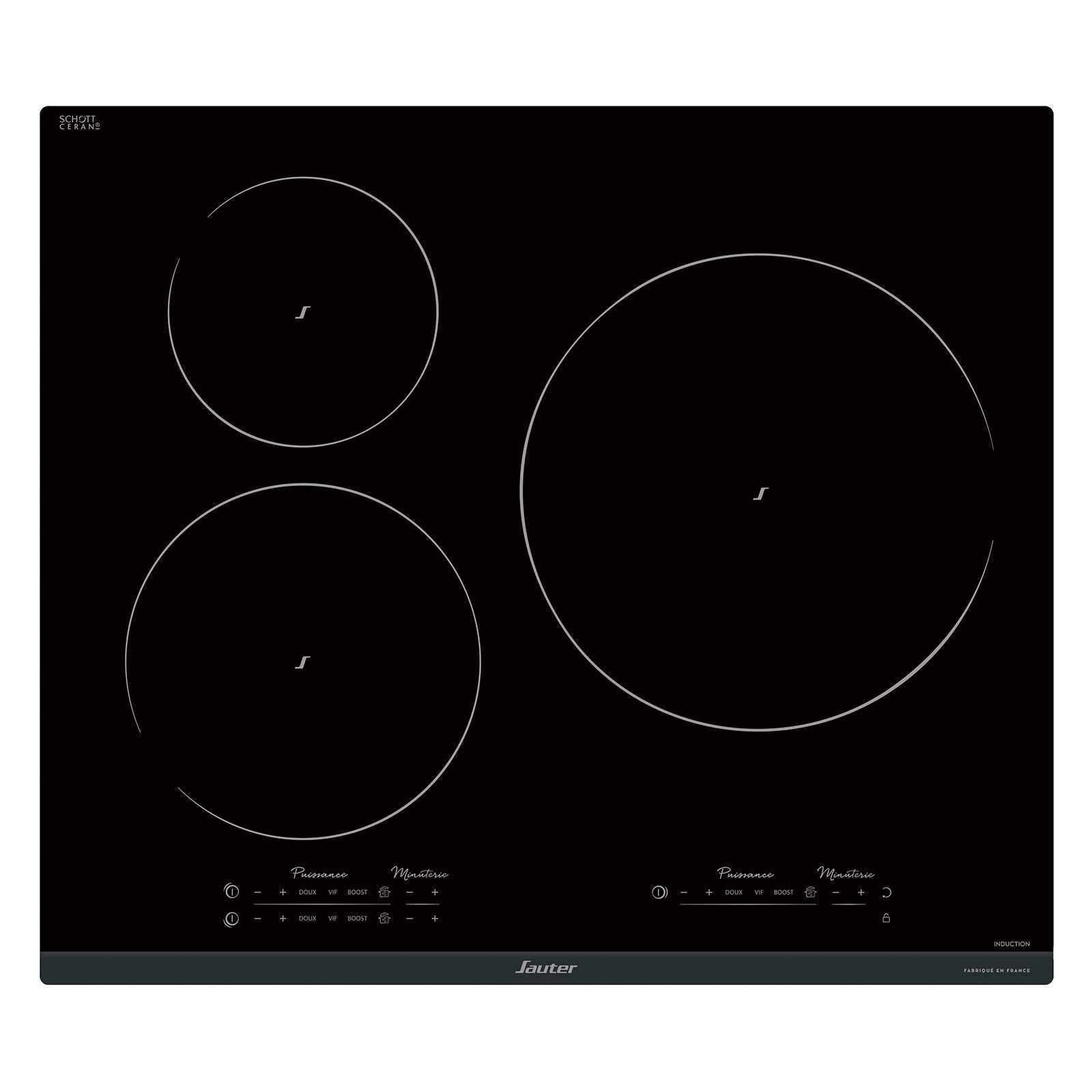 Sauter - SPI9544B - Plaque Induction - Table de Cuisson Encastrable - Noir - 3 Foyers - 7400W - Dimensions Encastrement : 56x49cm - Grand Foyer 28 cm