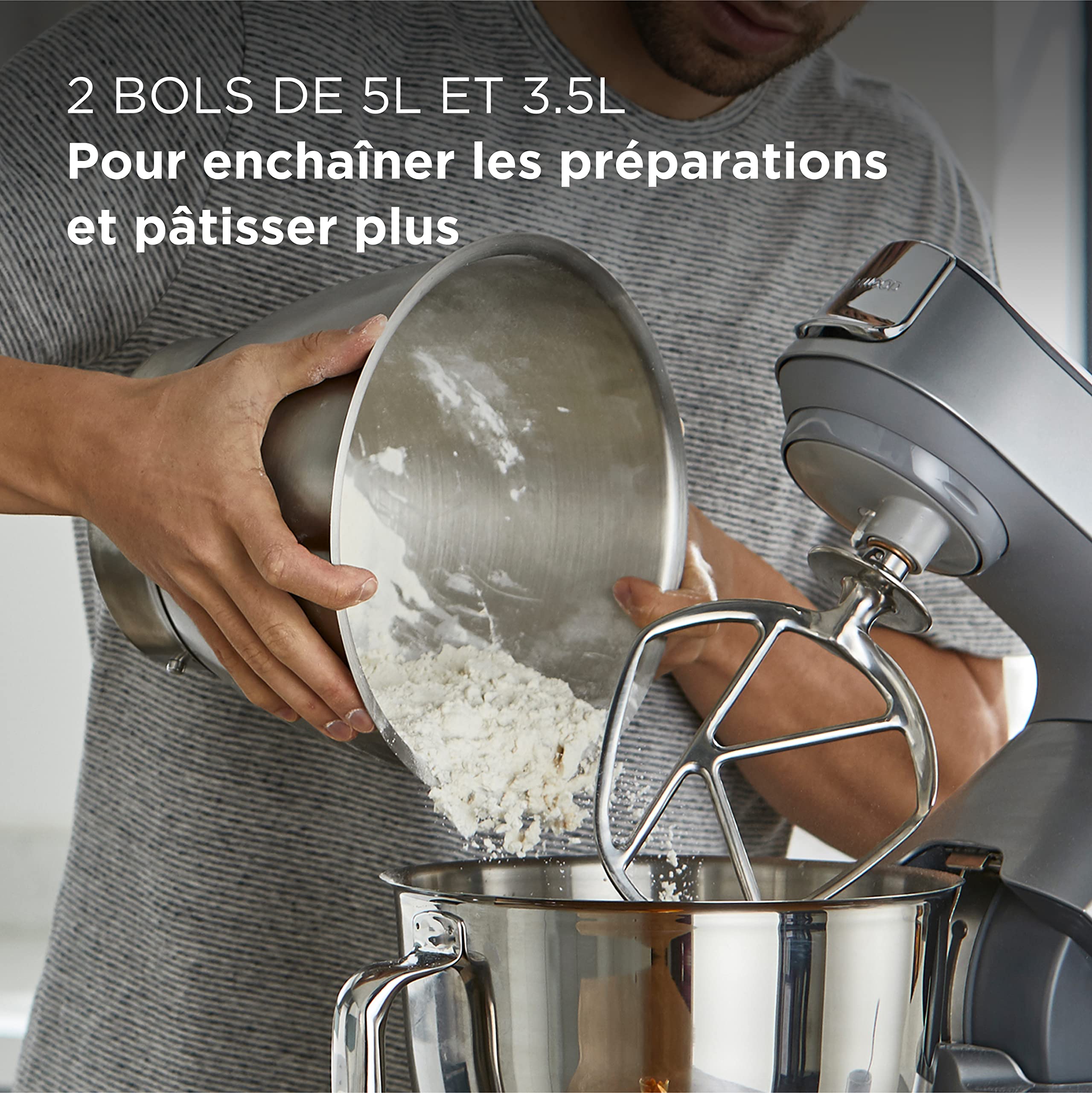 Kenwood Titanium Chef Baker KVC85.004SI Robot Patissier avec Balance Intégrée, Inclus Ensemble Pâtisserie 3 Pièces, Bol de Mélange de 5L et 3.5L, Régu