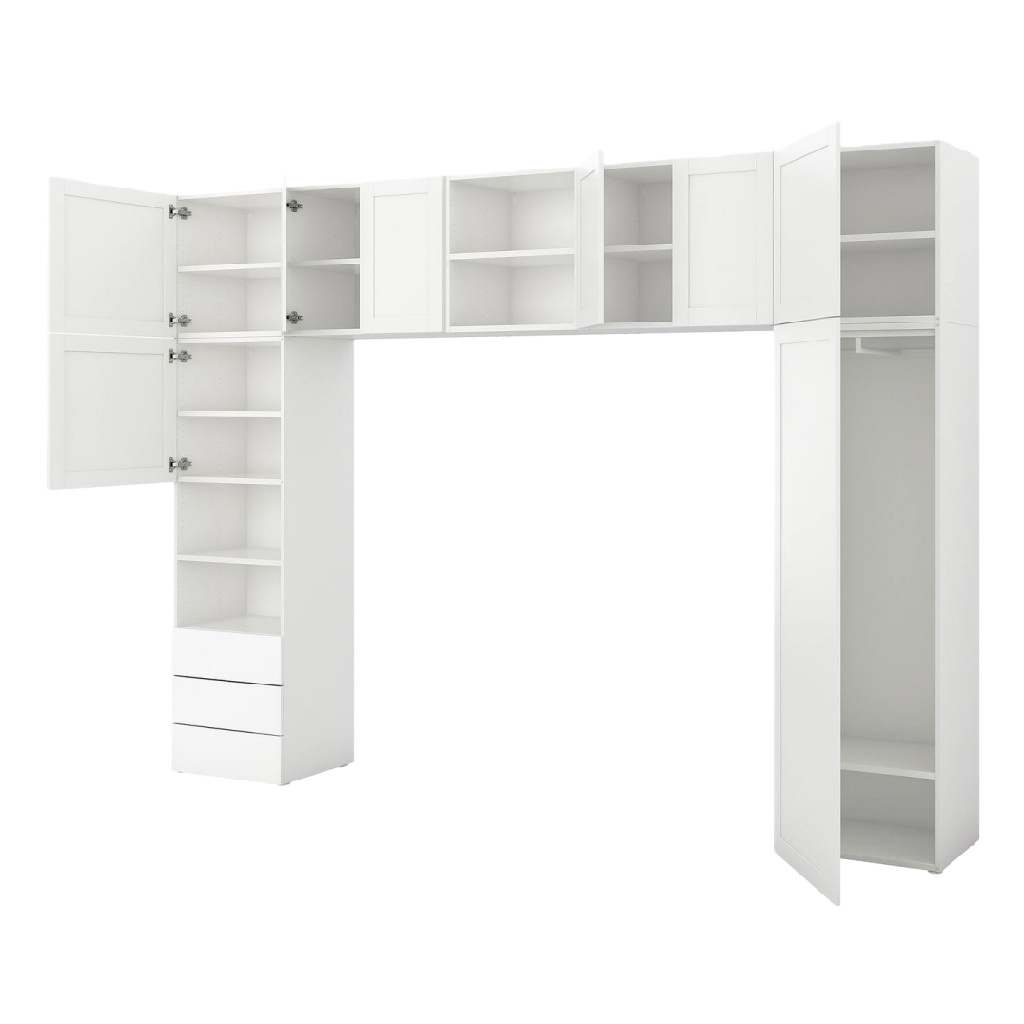 Ensemble de rangement mural et penderie modulaire blanc 300×55×240 cm