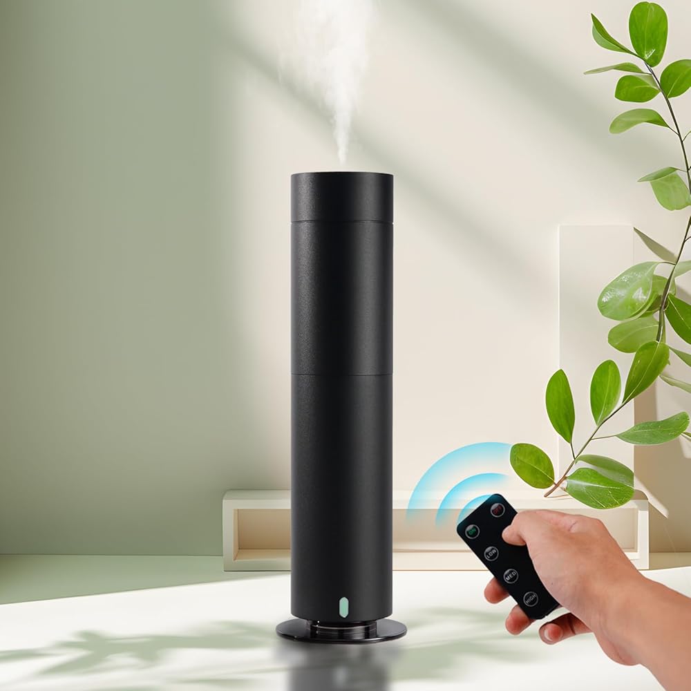 Flycross Diffuseur Huiles Essentielles, humidificateurs à ultrasons pour Grande pièce, Couvercle Métallique, Diffuseur Parfum Maison avec Commutation Automatique, Le Noir : Hygiène et Santé