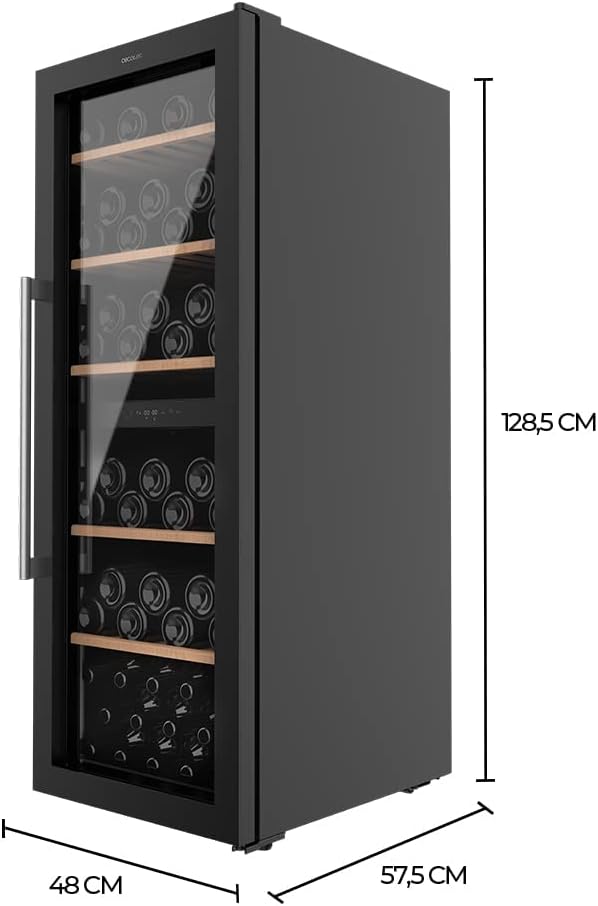 Cecotec Cave à Vin de 77 Bouteilles Bolero GrandSommelier Duo 77000 Noir. 193 L, système de refroidissement par compresseur, affichage, commande tactile