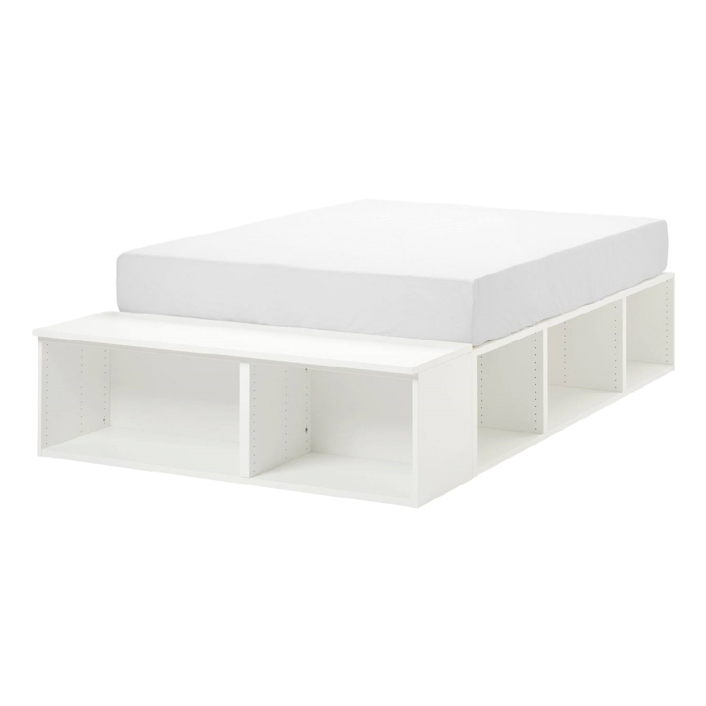 Lit de rangement multifonction blanc — Design moderne avec étagères intégrées