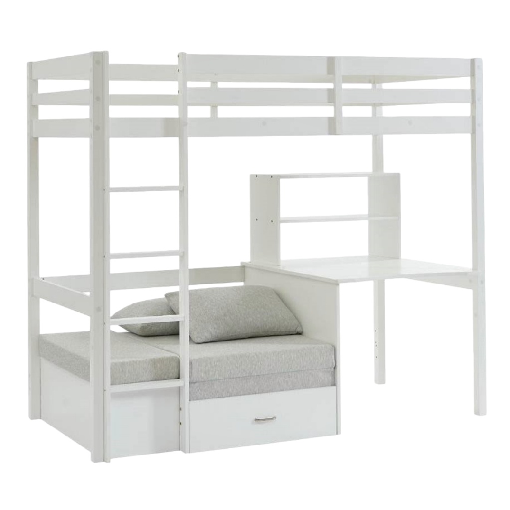 Lit mezzanine pour enfant avec bureau et canapé — Espace multifonction — Bois blanc