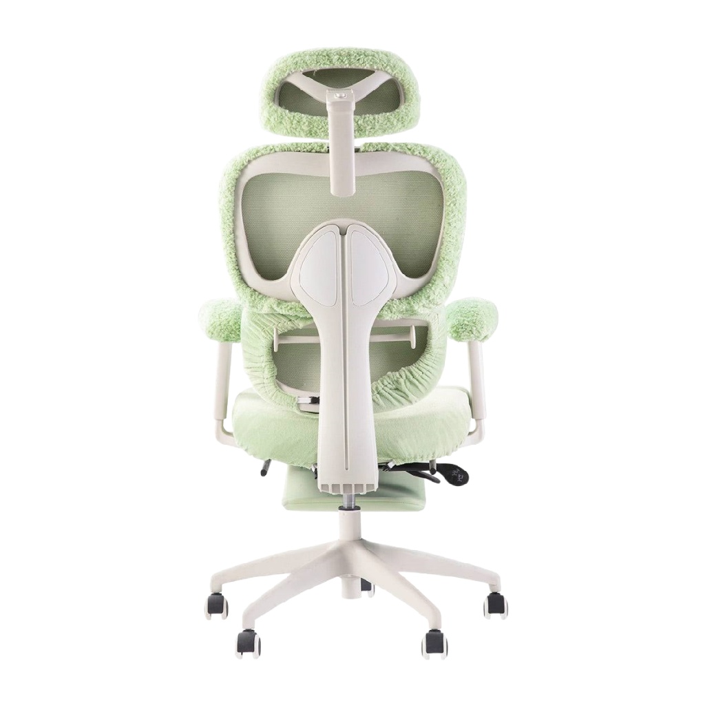 Chaise de bureau ergonomique vert clair avec appui-tête et soutien lombaire réglables