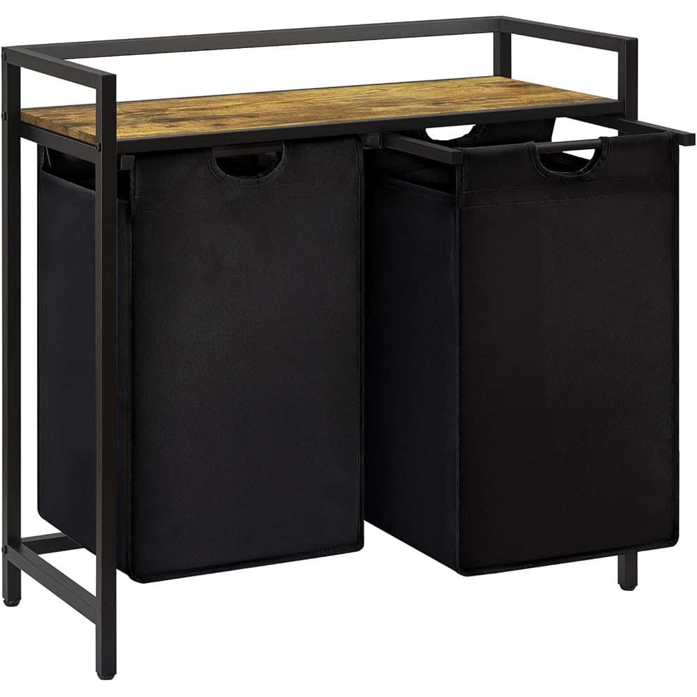 Lifewit Panier a Linge 2 Compartiments 95L, Meuble Linge Sale avec 2 Sac à Linge Sale en Tissu Oxford et Étagère en Métal, Bac à Linge pour Buanderie, Chambres, Salles de Bains, Dortoirs, Noir : Cuisine et Maison