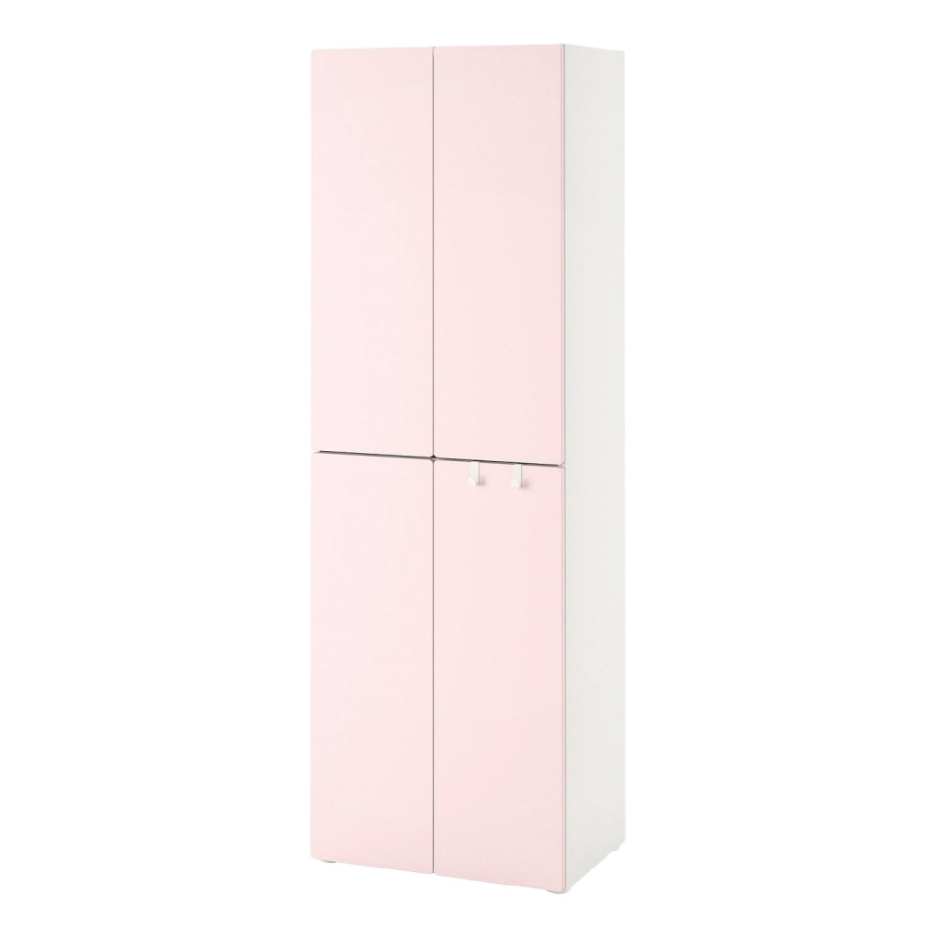 Armoire de Rangement Moderne à 4 Portes - Couleur Rose et Blanc