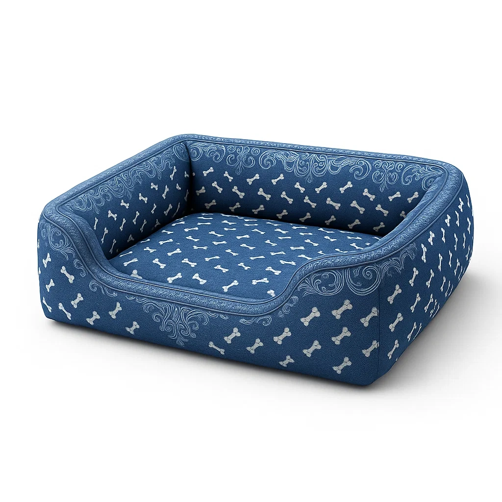 Coussin pour chien en tissu coton motif os 60x50x20 cm bleu