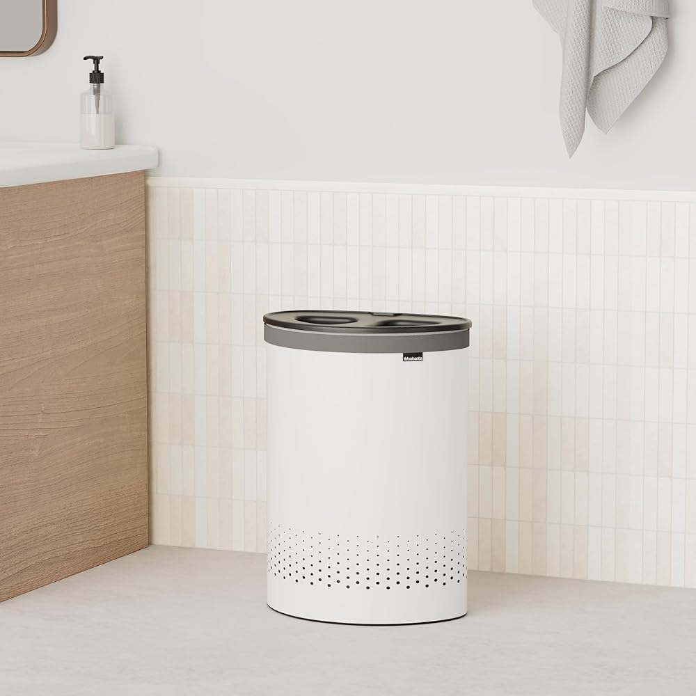 Brabantia - Corbeille à Linge Selector - Deux Triez Compartiments - Portable Sac à Linge - L'ouverture Quick-Drop - Orifices de Ventilation - Pas de Rayures - Peu encombrant - Blanc - 55 L : Cuisine et Maison