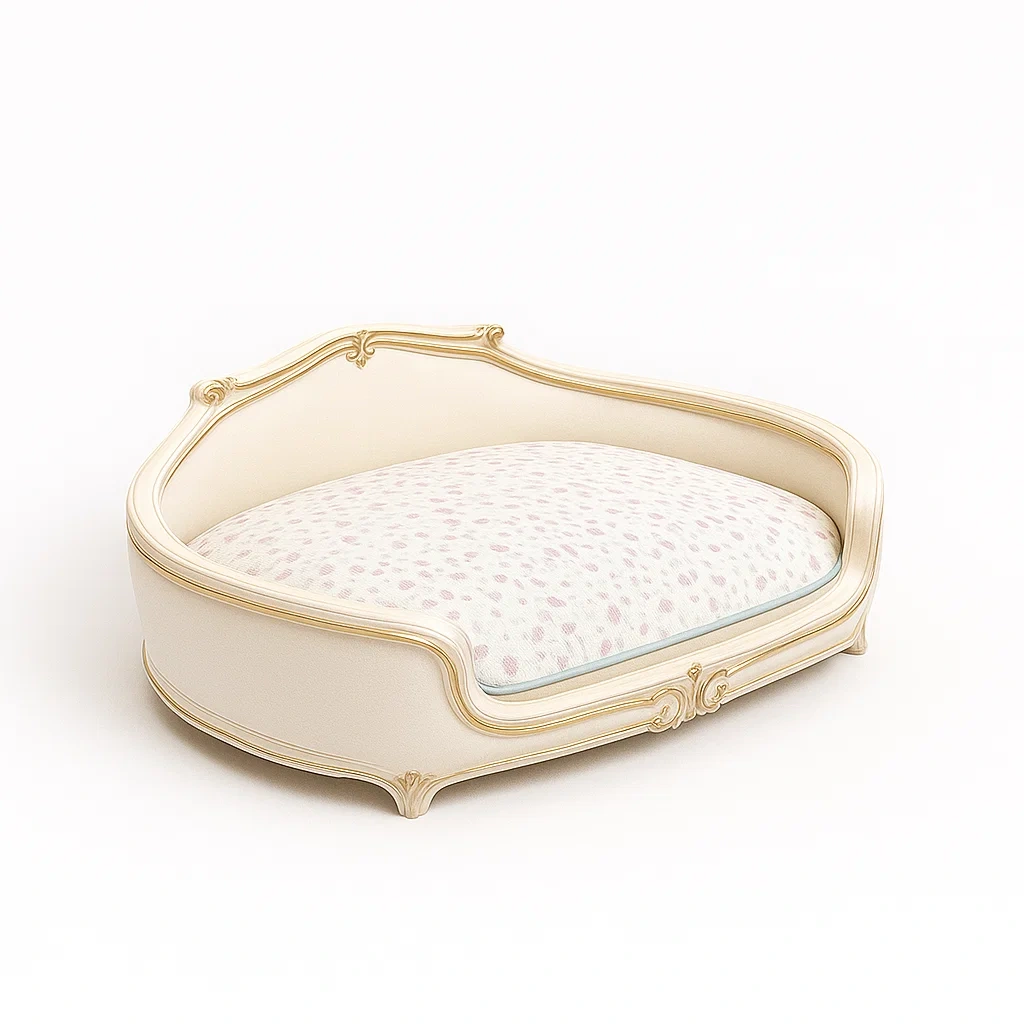 Lit pour animaux en bois beige et doré