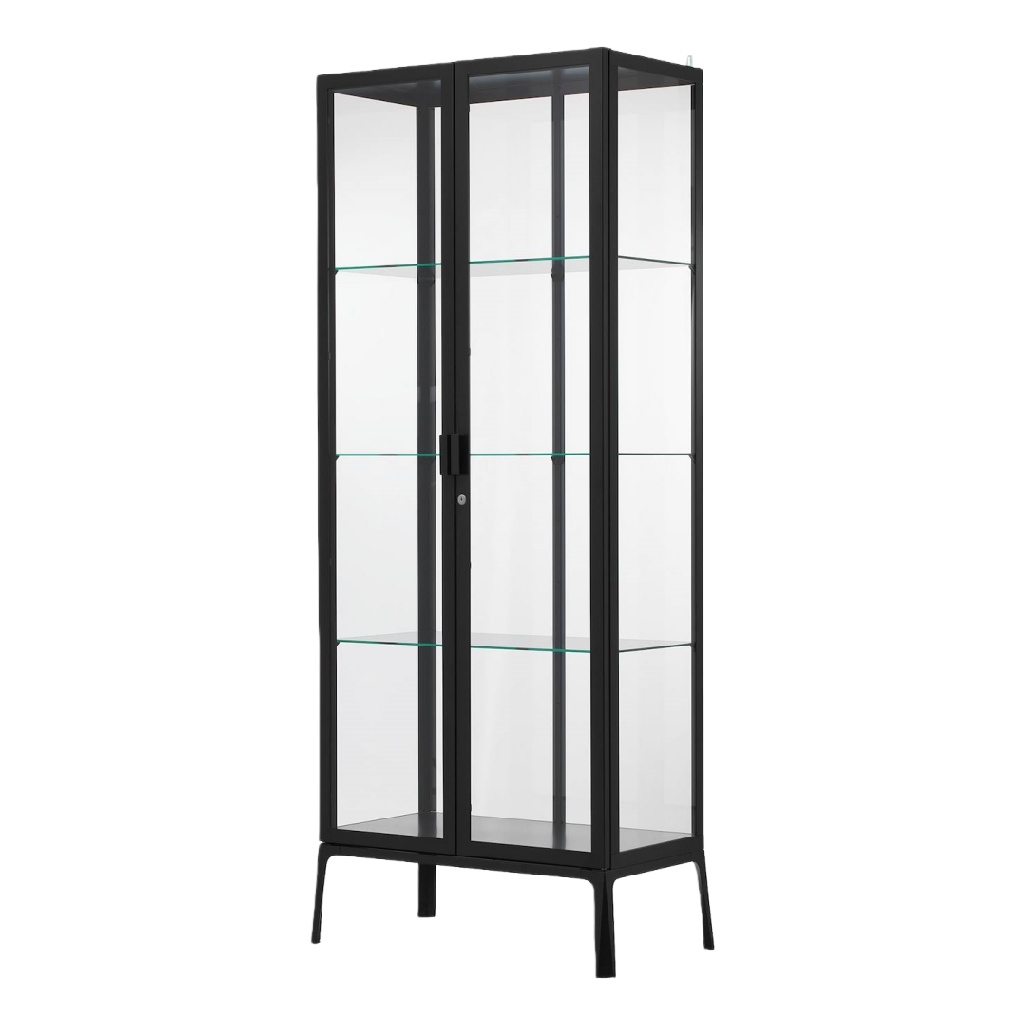 Vitrine moderne noire en métal et verre — 4 étagères — style industriel / contemporain
