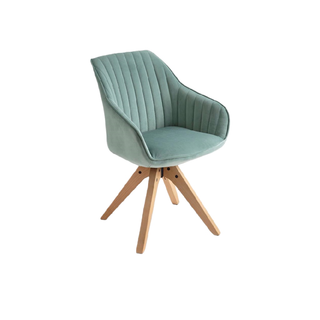 Chaise de salle à manger en velours vert menthe avec pieds en bois naturel