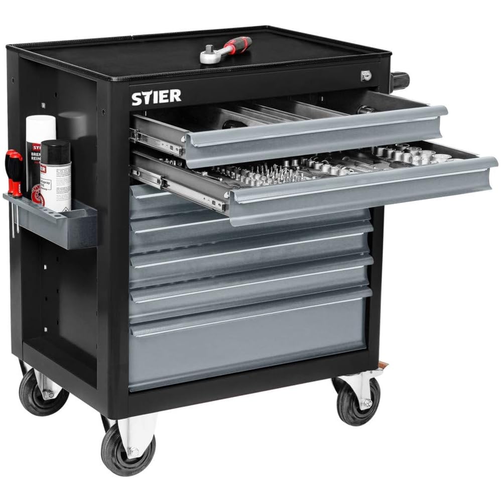 STIER Servante d'atelier vide BLACK-Edition, 884 x 696 x 490 mm, 7 tiroirs, charge max. 300 kg, chariot d'atelier, chariot d'outils, chariot de montage : Sports et Loisirs