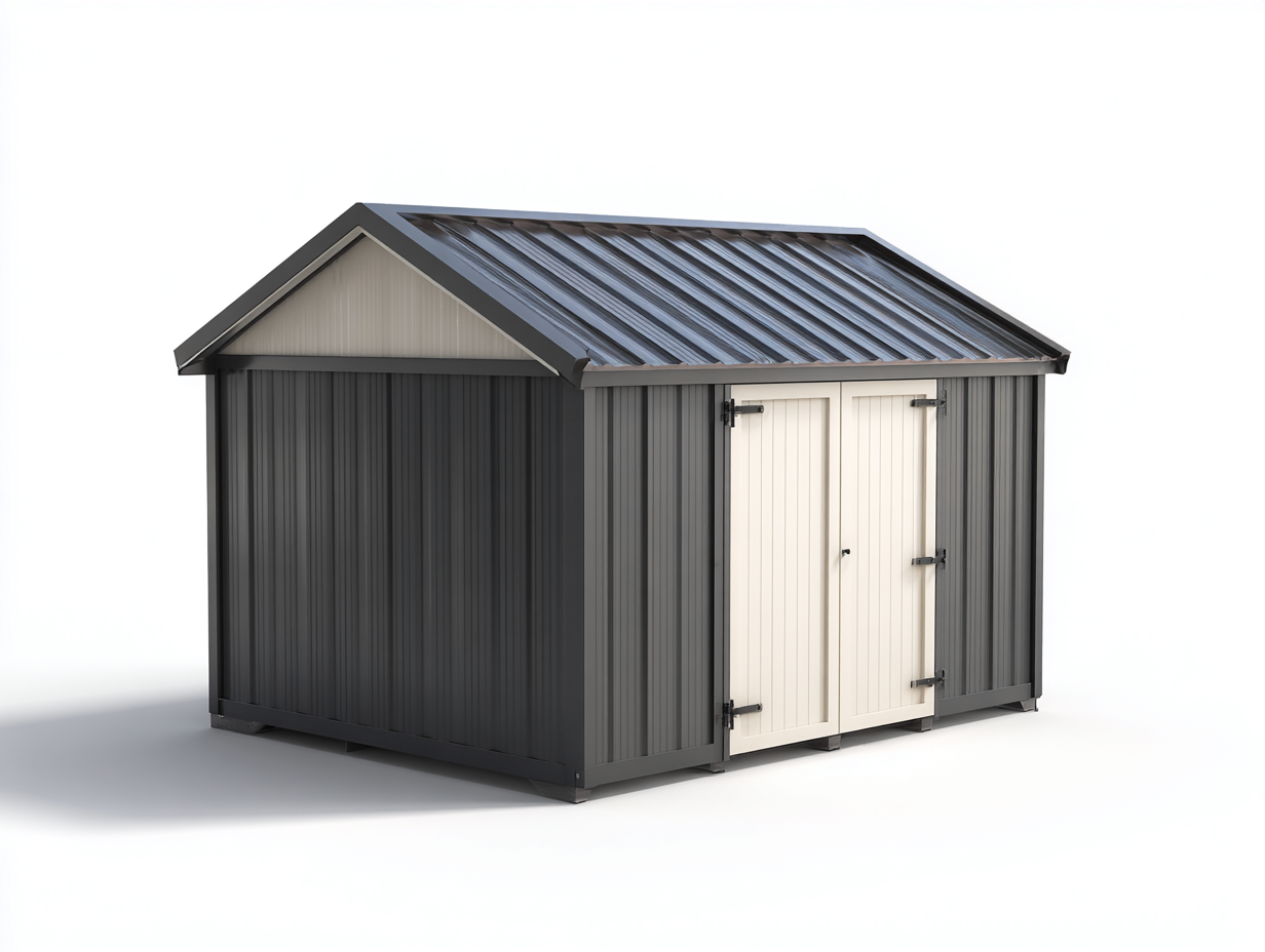 Abri de jardin métal 320x240x210 cm - gris foncé/crème - design robuste pour extérieur