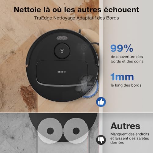ECOVACS N30 Pro Omni Robot Aspirateur Laveur avec Station, Aspirateur Robot 10000Pa, Nettoyage à l'eau Chaude et séchage, Brosse ZeroTangle 2.0, Levage des Patins de 9mm, Vidage Automatique, Noir : Cuisine et Maison