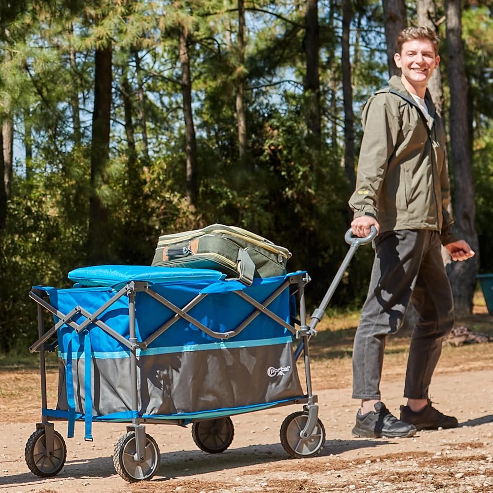 PORTAL Chariot de Jardin Pliable Plus Grande capacité pour Festival, Plage, Camping, Grande capacité, Chariot Pliable avec roulettes, remorque de Pique-Nique Pliable Robuste Bleu : Jardin
