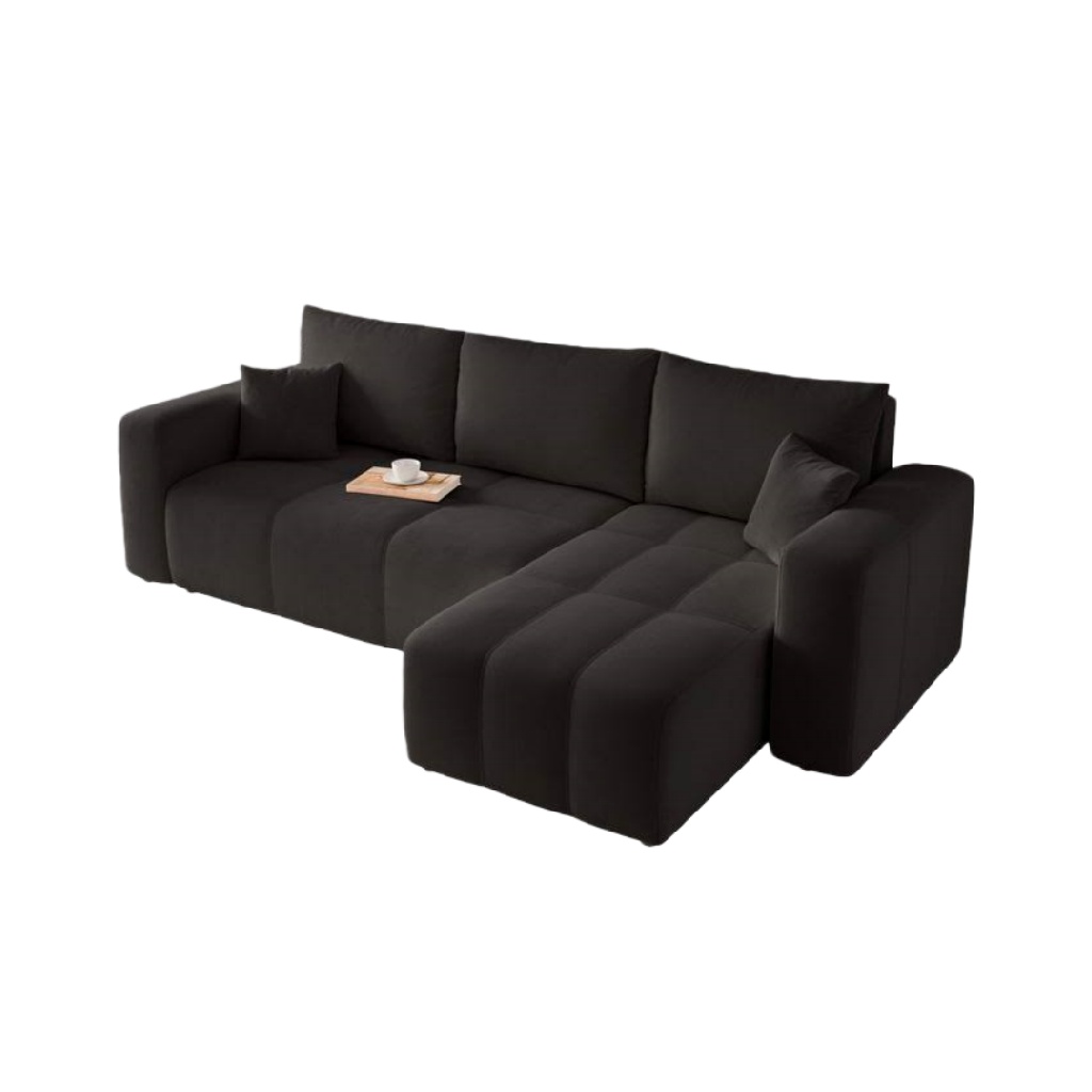 Canapé d’angle moderne en tissu noir avec assise profonde