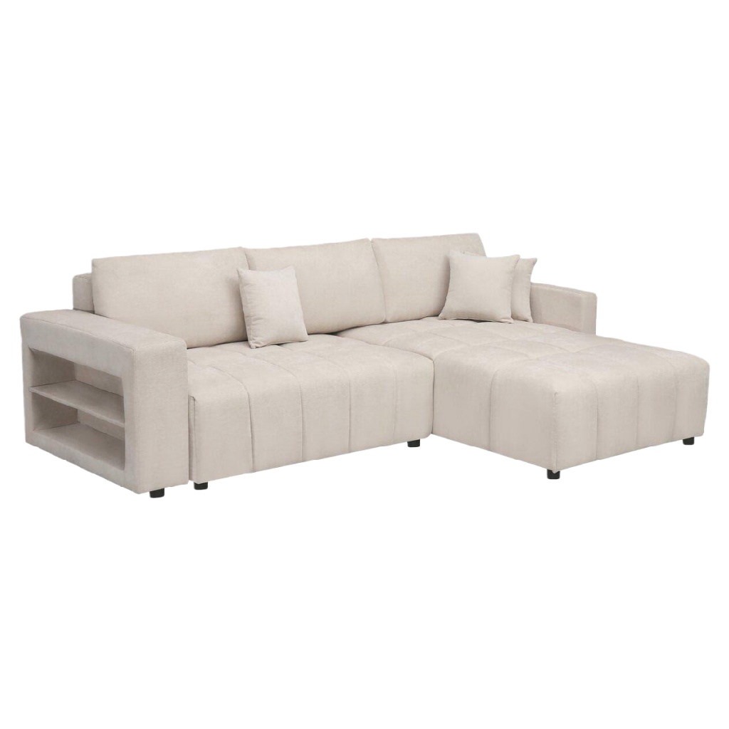 Canapé d’angle 4 places avec accoudoir rangement en tissu beige