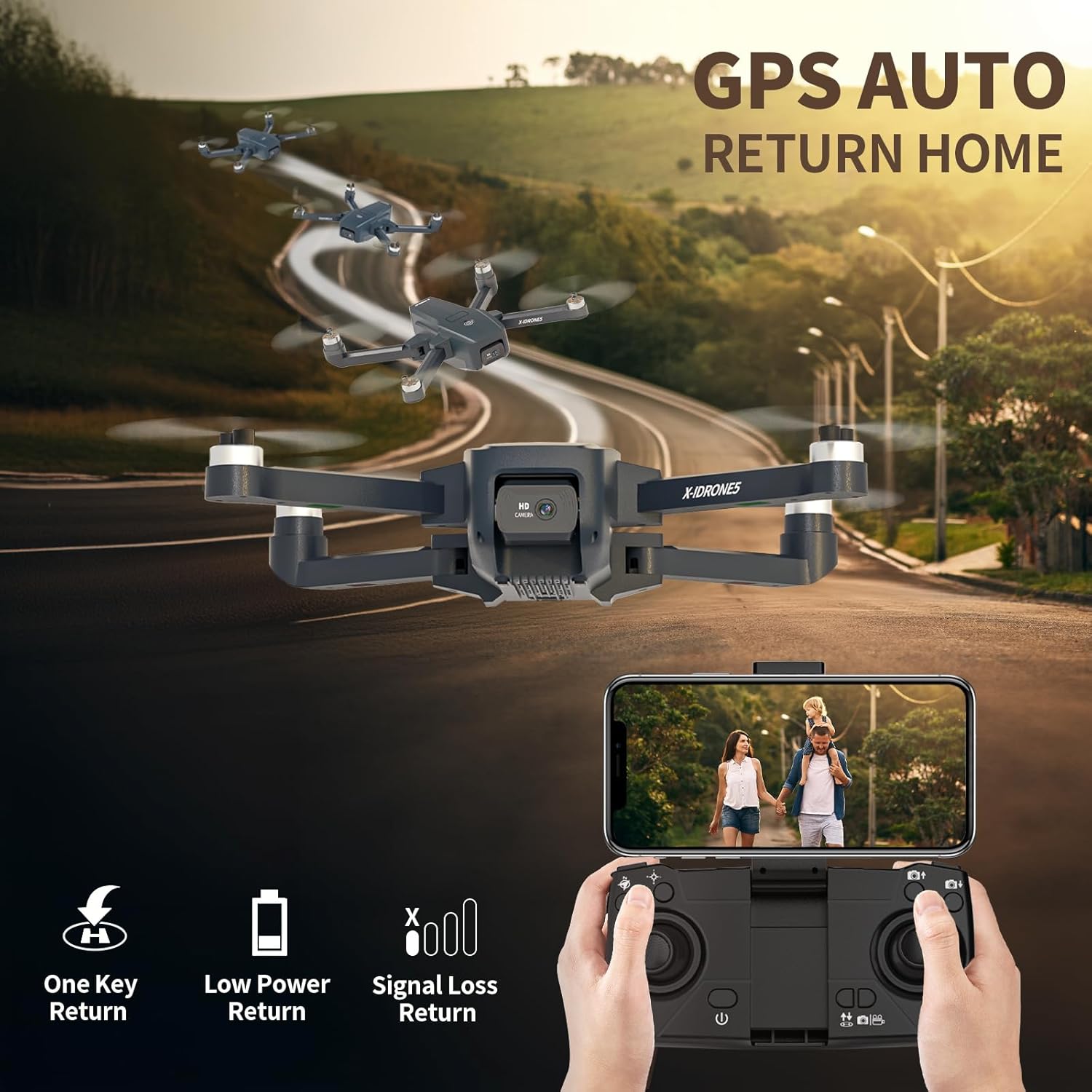 GPS Drone avec 2 Caméra 4K avec Moteur Sans Balais,5GHz WiFi FPV Pliable Quadricoptère Télécommandé,Caméra Réglable électriquement Drones pour Adultes et Débutants,Smart Return Home,Follow Me