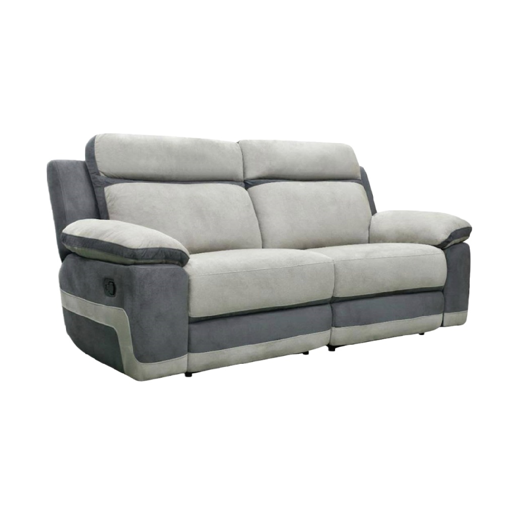 Canapé relax électrique 3 places en microfibre bicolore gris clair et anthracite – design ergonomique – confort maximal