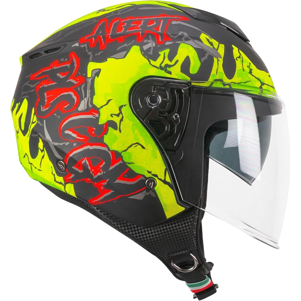 CGM Casque Open Face, 126X IPER Alert Noir Jaune Fluo Mat, XXL (61 cm) : Bricolage