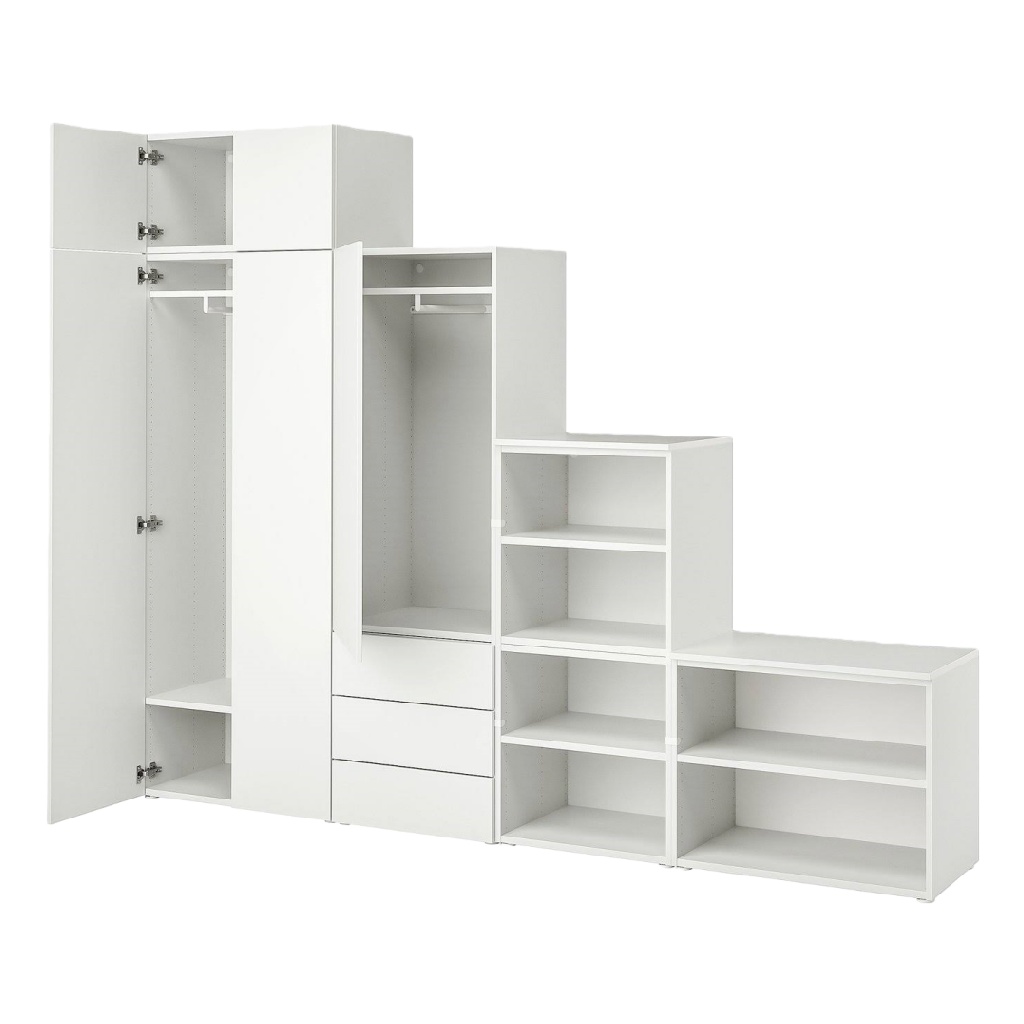 Armoire modulaire blanche avec penderie et étagères en escalier 260×55×220 cm