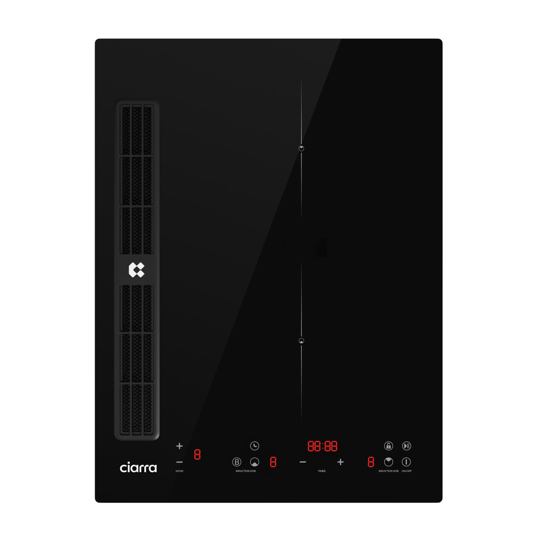 CIARRA One Plaque à Induction et Hotte Intégrée-39cm-3200W-9 Niveaux de Puissante-460m³/h- Évacuation ou Recyclage-4 Vitesses-Fonction Boost-Filtratio