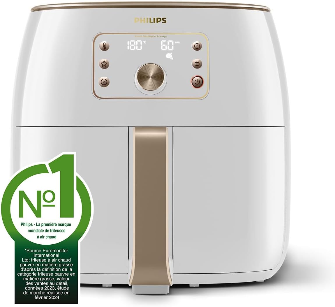 Philips Premium XXL Airfryer sans huile, Smart Sensing, 2225 W, technologie d'élimination des graisses, Rapid Air, 43,3 x 32,1 x 31,5 cm, Plastique, blanc, HD9870/20