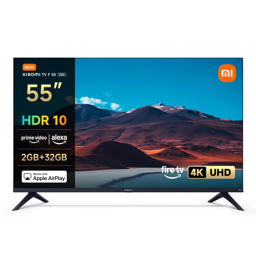 Xiaomi TV F 55, 140 cm (55 Pouces), 4K UHD, Smart TV, Fire TV, Contrôle Vocal Alexa, HDR10, MEMC, Mode Game Boost 120Hz, 2Go+32Go, Compatible avec Air