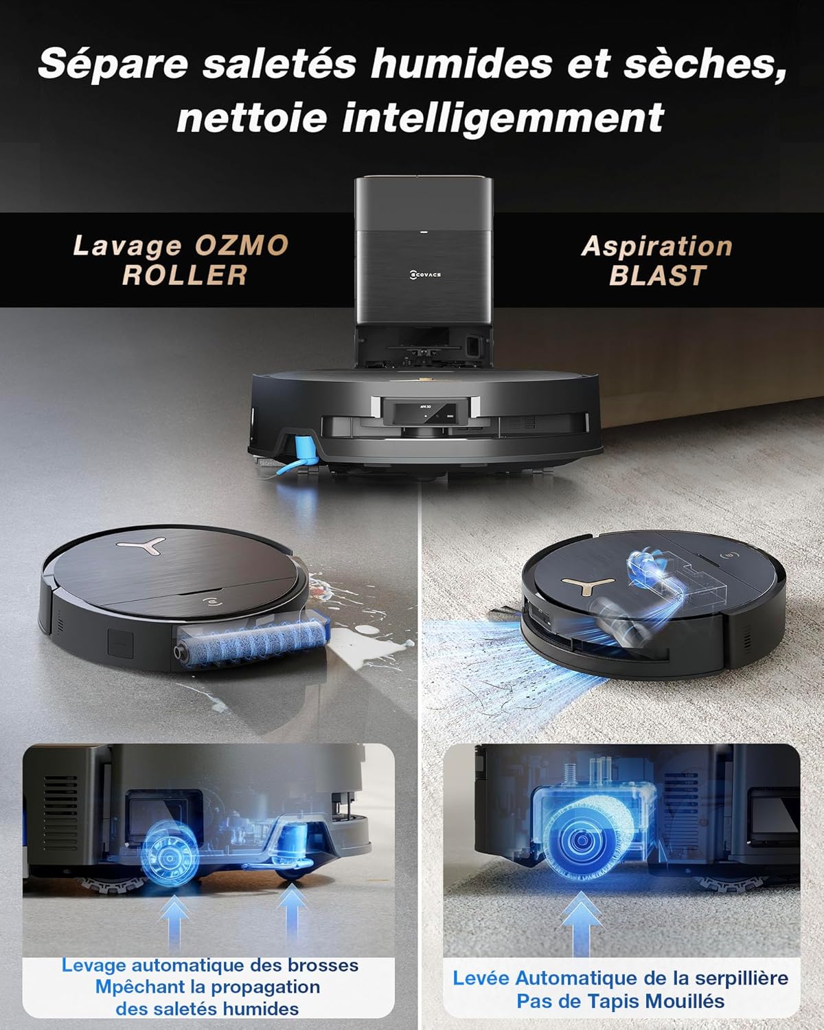 ECOVACS DEEBOT X9 PRO OMNI Robot Aspirateur Laveur, Aspirateur Robot 16600Pa, Ultra-fin, Technologie BLAST, Auto-nettoyage instantané OZMO ROLLER, ZeroTangle3.0, TruEdge2.0, Lavage à l'eau chaude,Noir