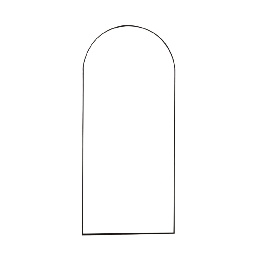 Miroir mural en arche avec cadre noir fin, style moderne minimaliste, 160 × 60 cm