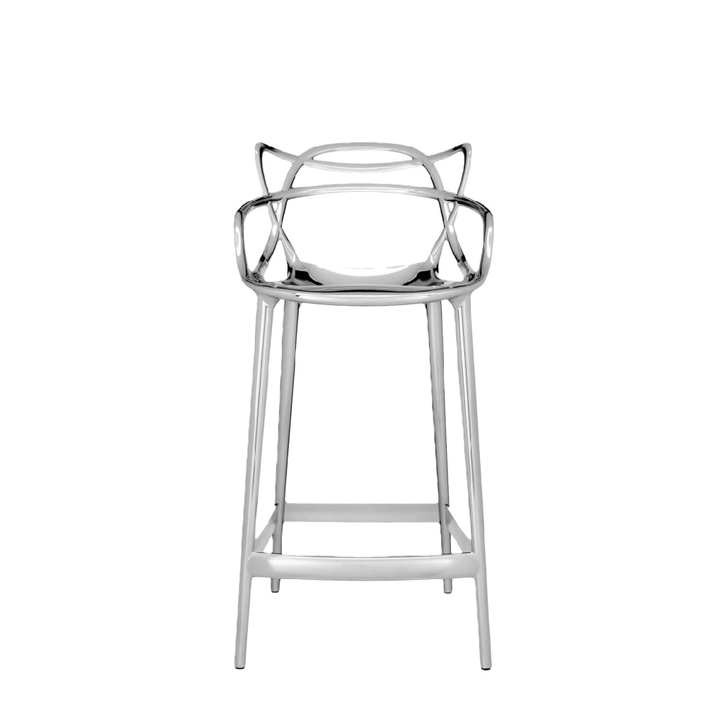 Tabouret de bar design, dossier ajouré, finition chromée