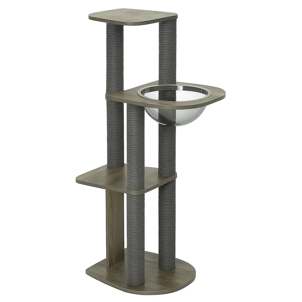 Arbre à chat en bois avec plateformes et bac de couchage en plastique