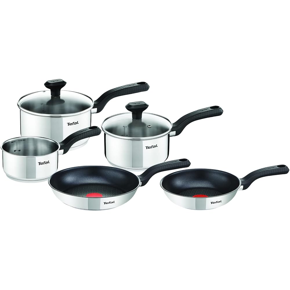Tefal Comfort Max Casseroles 14/16/18 cm + couvercles 16/18 cm, Poêles 20/24 cm, Induction, Revêtement antiadhésif sur (poêles), Inox haute qualité, Garantie 10 ans, Poignées thermo-isolées C972S544 : Cuisine et Maison