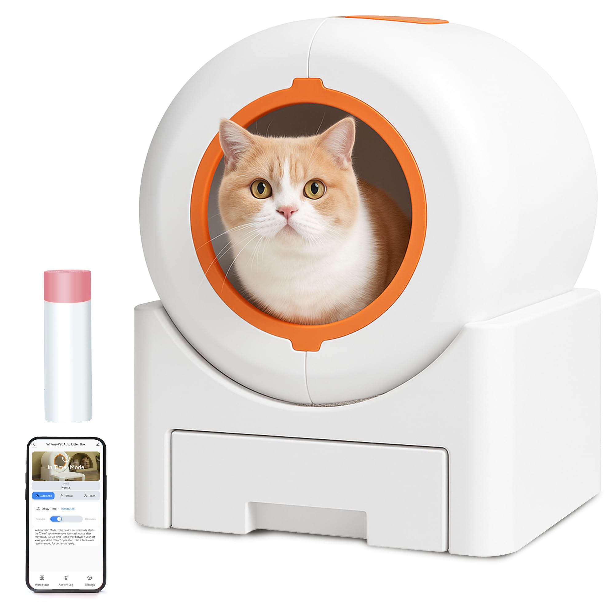 serebrant Litiere Chat Autonettoyante Bac à Litière Autonettoyante pour Chat Litière Automatique 64L Bac à Litter Automatic, Anti-fuites/Anti-pincemen