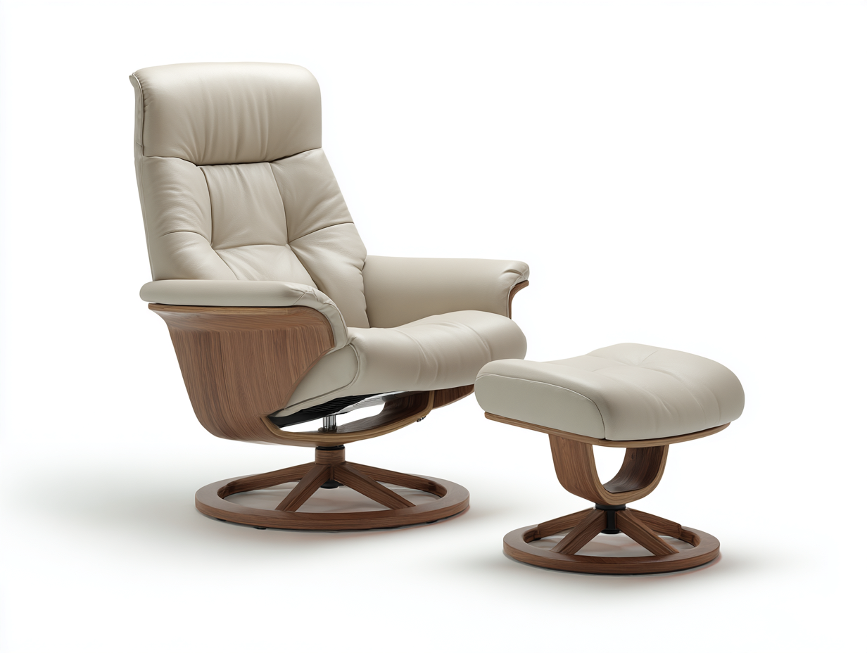 Chaise de bureau en cuir synthétique 75x80x105 cm - beige/brun - design moderne - avec tabouret repose-pieds