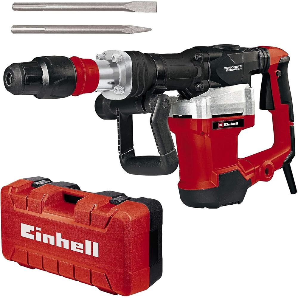 Einhell Marteau démolisseur TE-DH 32 (1 500 W, force de frappe de 32 J, mandrin SDS-max, poignée principale anti-vibration + revêtement souple Softgrip, vendu avec pointeau et burin plat + E-box) : Bricolage